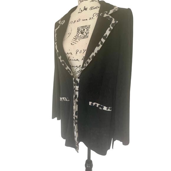 MING WANG BLAZER KNIT TAILORED BLACK LEOPARD TRIM SZ M SHOULDER PADDED AESTHETIC - Picture 16 of 16
